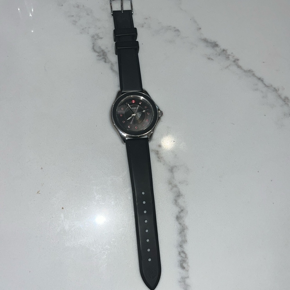 Michele watch black rubber band red gemstones